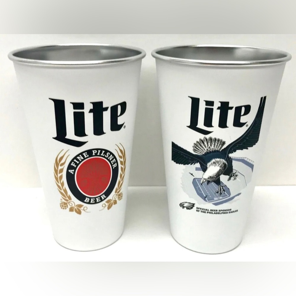 Miller Lite Philadelphia Eagles 22 Oz Aluminum Cup Set of Two (2)
